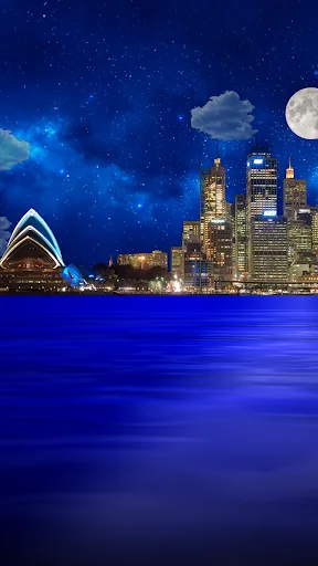 Night city from sea wallpaper