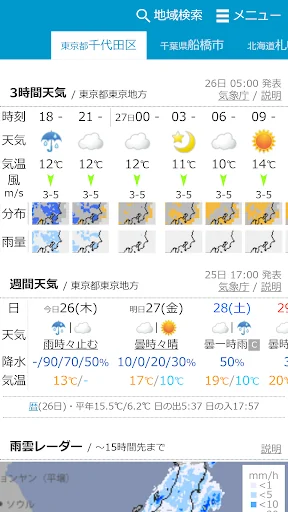 お天気モニタ - 気象庁のデータが見やすい天気予報アプリ screenshot 1