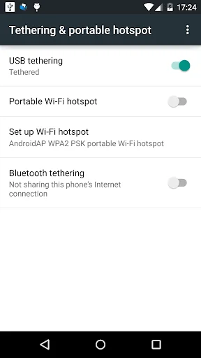Tethering settings shortcut screenshot 1