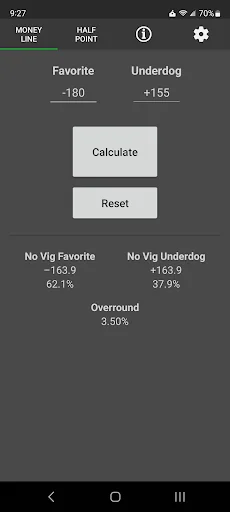 No Vig Moneyline Calculator