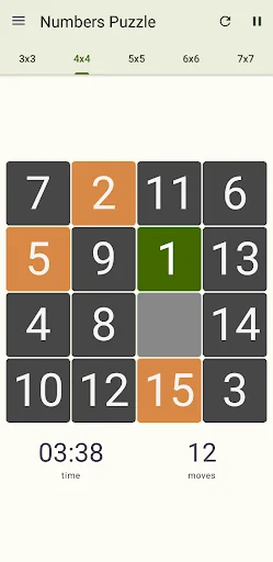 15 Number puzzle sliding game