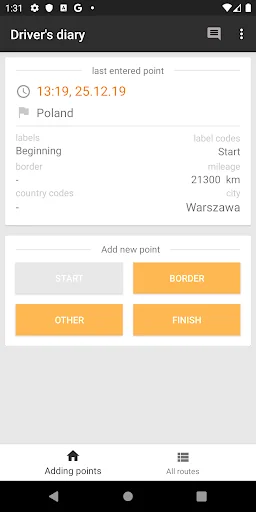 Driver's diary - borders, load