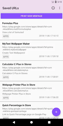 Webpage Printer Plus URL Saver screenshot 1