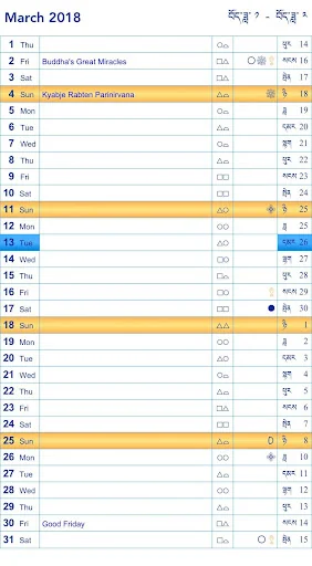 Tibetan Calendar screenshot 2