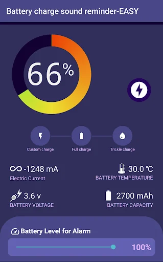 Battery charge sound reminder