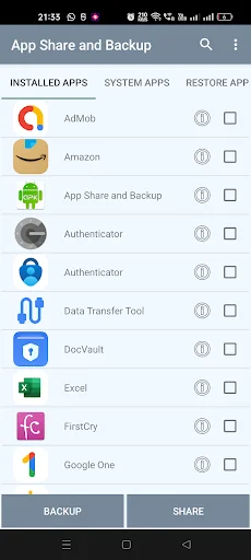 App Share and Backup