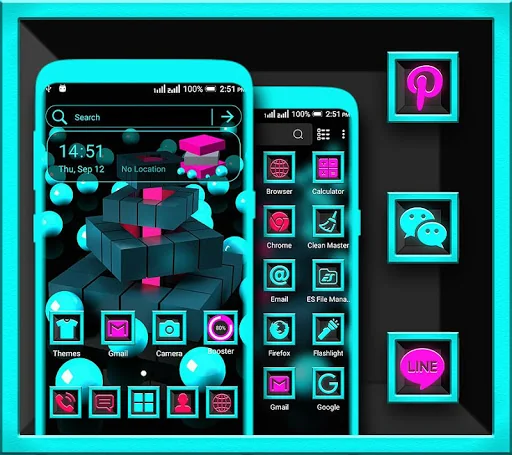 3D Cyan Ball Cubes Launcher