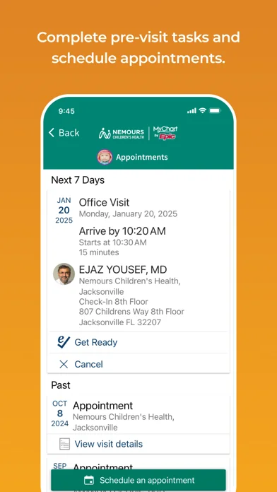 Nemours Children’s MyChart screenshot 2