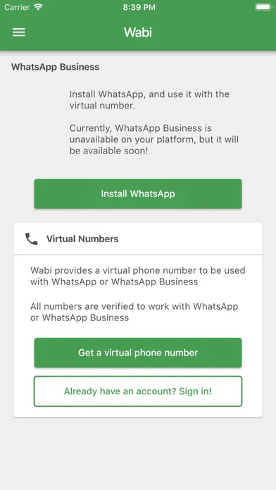 Wabi - Nummer für WA Business