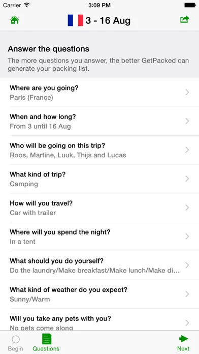 GetPacked: packing list