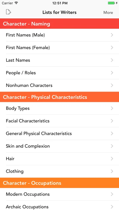 Lists for Writers screenshot 2